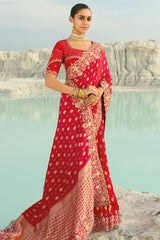 Red Viscose Woven Saree with Embroidery Border
