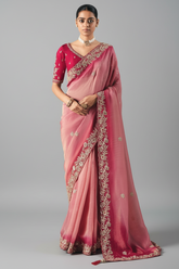 Pink Ombre Tissue Saree with Sequin and Embroidered Border