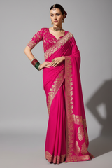 Pink Crepe Georgette Saree with Woven Border and Pallu
