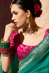 Sea Green Crepe Georgette Saree with Woven Border and Pallu