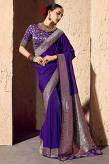 Purple Crepe Georgette Saree with Woven Border and Pallu
