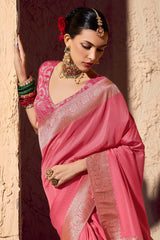 Light Pink Crepe Georgette Saree with Woven Border and Pallu