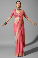 Light Pink Crepe Georgette Saree with Woven Border and Pallu