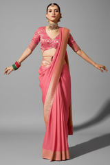 Light Pink Crepe Georgette Saree with Woven Border and Pallu