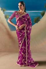 Purple Tissue Organza Saree with Sequin Beaded Motif