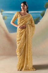 Golden Organza Tissue Saree with Sequin Beaded Motif