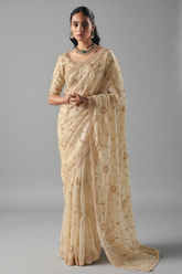 Off White Organza Tissue Saree with Sequin Beaded Motif