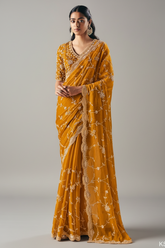Mustard Georgette Saree with Sequin Embellished Scallop Border