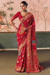 Dark Red Georgette Traditional Bandhej Weaving Saree