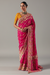 Dark Pink Georgette Traditional Bandhej Weaving Saree