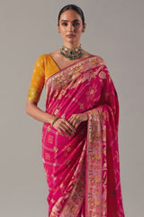 Dark Pink Georgette Traditional Bandhej Weaving Saree - pink georgette saree bandhej