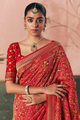 Red Georgette Traditional Bandhej Weaving Saree