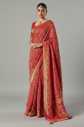 Red Georgette Traditional Bandhej Weaving Saree