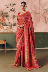 Red Georgette Traditional Bandhej Weaving Saree