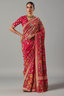 Pink Georgette Traditional Floral Motif Bandhej Saree - pink georgette saree bandhej