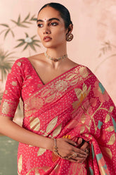 Light Pink Georgette Traditional Bandhej Weaving Saree - pink georgette saree bandhej