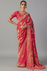 Light Pink Georgette Traditional Bandhej Weaving Saree