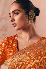 Orange Georgette Traditional Bandhej Weaving Saree