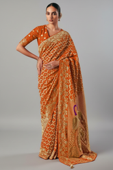 Orange Georgette Traditional Bandhej Weaving Saree