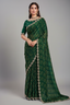 Dark Green Satin Bandhej Print Saree with Embroidered Border - red satin saree bandhej