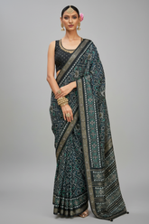Steel Grey Art Silk Patola Print Saree