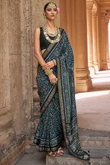 Steel Grey Art Silk Patola Print Saree