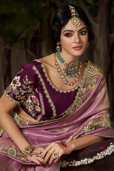 Orchid Purple Silk Woven Saree with Embroidered Border and Golden Highlights