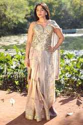 Lilac Purple Organza Tissue Saree with Kiran Lace Border - purple organza saree