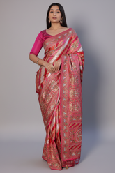Multi Colored Modal Silk Weaving Stripes Saree with Gota and Cutdana Work