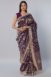 Purple Tissue Silk All Over Woven Saree with Scallop Cutdana Applique Border