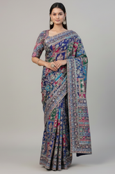 Blue Modal Silk Printed Saree with Sequin Embroidery Work