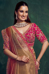 Rose Golden Shaded Tissue Silk Plain Saree with Embroidered Border