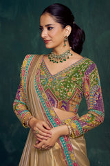 Golden Shaded Tissue Silk Plain Saree with Embroidered Border