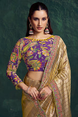 Golden Shaded Tissue Silk Saree with Embroidered Border