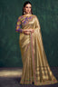 Golden Shaded Tissue Silk Saree with Embroidered Border - red silk saree embroidered