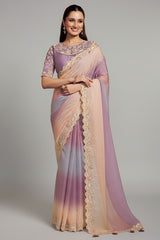 Multi Colored Georgette Saree with Sequin Worked Border