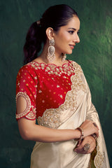 Ivory White Uppada Silk Plain Saree with Sequin Worked Border