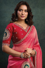 Light Pink Organza Silk Saree with Sequin Embroidery Work