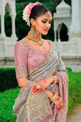 Triple Toned Silk All Over Embroidered Saree