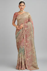 Triple Toned Silk All Over Embroidered Saree