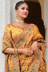 Mustard Silk Woven Saree with Embroidery