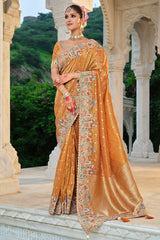 Orange Tissue Silk Woven Saree with Embroidery