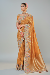 Orange Tissue Silk Woven Saree with Embroidery