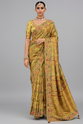 Lime Yellow Silk Woven Saree with Embroidery