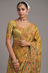 Lime Yellow Silk Woven Saree with Embroidery