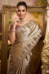 Golden Silk Woven Saree with Embroidery