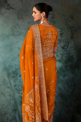 Mustard Yellow Georgette Chiffon Saree with Embroidery - yellow chiffon saree embroidery