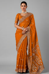 Mustard Yellow Georgette Chiffon Saree with Embroidery