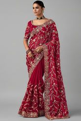Maroon Organza Saree with Sequin Embroidery Work