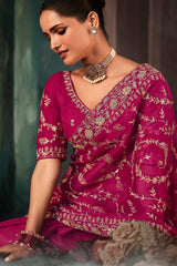 Pink Organza Saree with Sequin Embroidery Work - pink organza saree embroidery